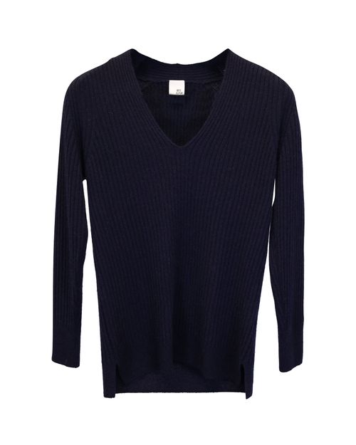 V-neck Sweater in Navy Blue Cashmere
