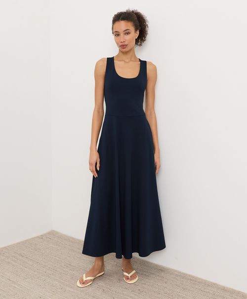 Women's Navy Fit & Flare Open Back Maxi Dre
