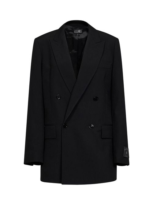 Double-Breasted Wool-Blend Blazer — Black