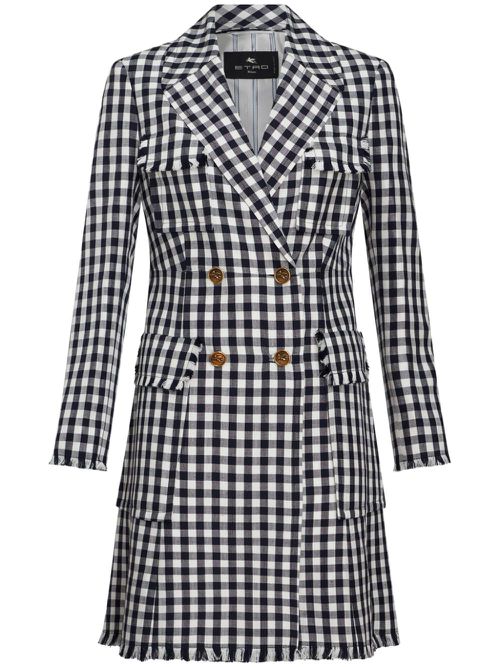 Gingham-print double-breasted coat - Blue