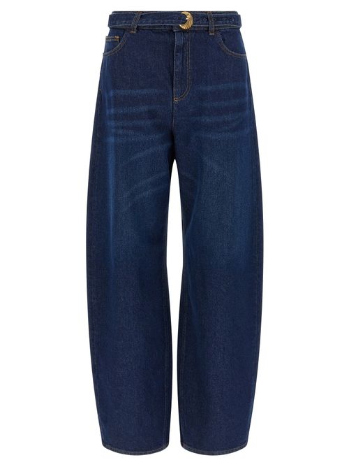 High-Waist Barrel Silhouette Jeans — Navy