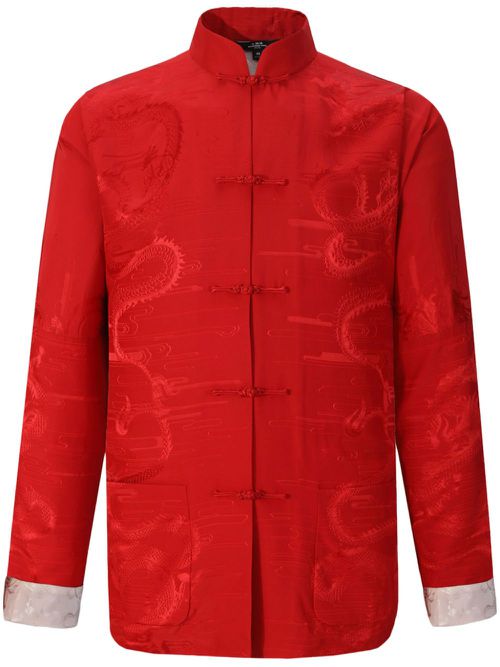 Dragon-jacquard mulberry silk jacket - Red