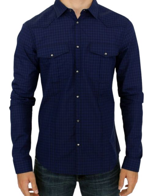 Checkered Cotton Shirt — Navy