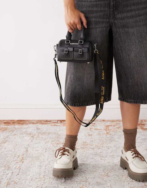Mini top handle bag with contrast stitch in black