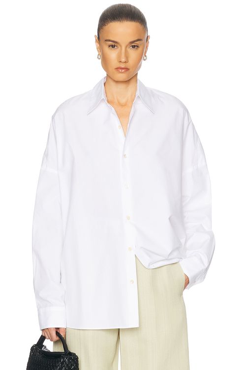 OURS THE BRAND The Camicia Oversized Top in Bianco Vela - White.  a