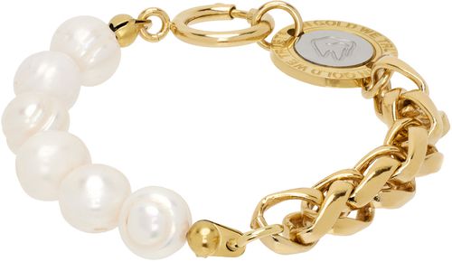 IN GOLD WE TRUST PARIS Gold Pearl & Logo Clasp Bracelet