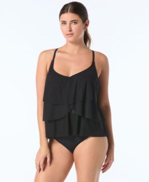 Womens Lotus Ruffle V Neck Tankini Top High Waist Bikini Bottoms