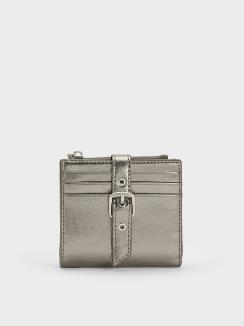 Charles & Keith - Blaise Metallic Grommet-Belt Top-Zip Small Wallet