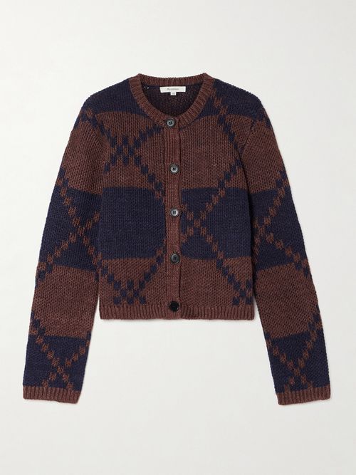 Linen-blend Jacquard Cardigan - Brown