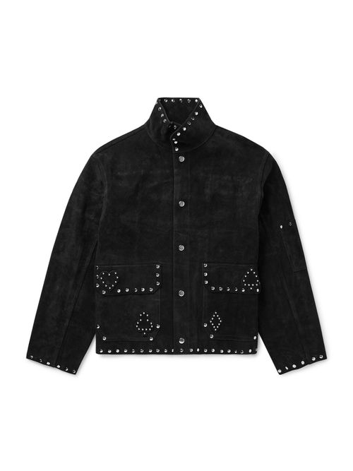 Deck of Cards Studded Appliquéd Suede Jacket
