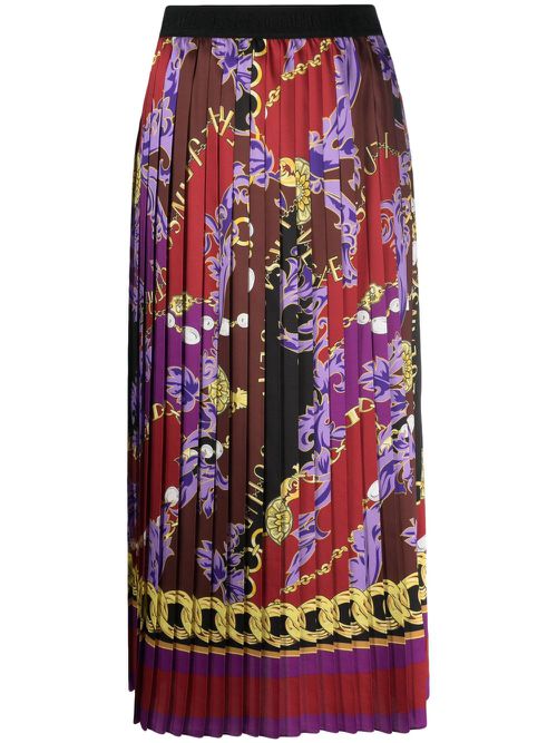 Chain-print plissé midi skirt - Red