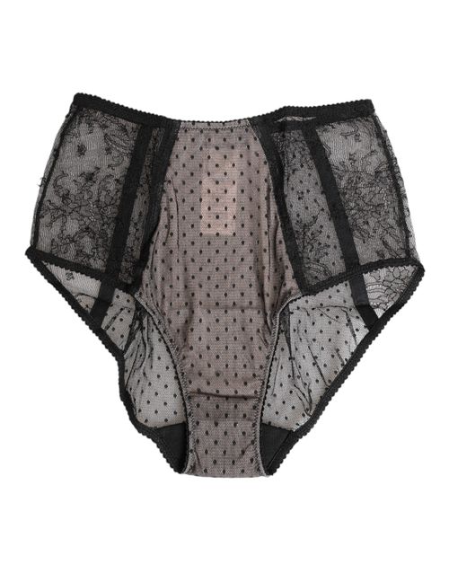 Sheer Polka Dot Lace Briefs — Black