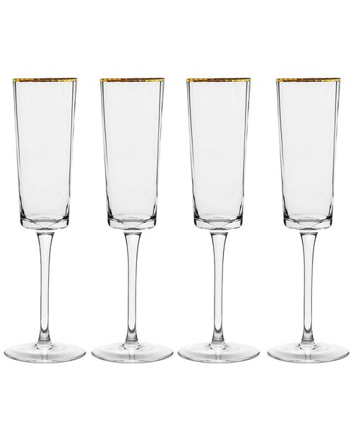 10 Strawberry Street Set of 4 Grace Gold Rim Glassware: Flute