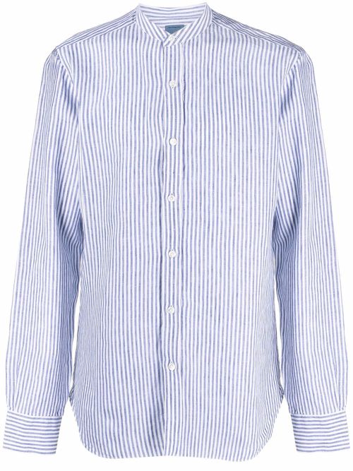 Band-collar striped linen shirt - White