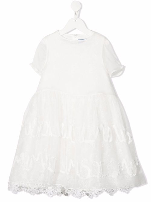 Lace-detail panelled midi dress - Neutrals