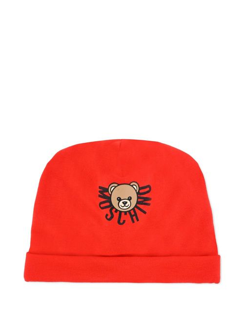 Moschino Red Teddy Bear Graphic Wool Blend Beanie 24555341_54589344_600.jpg main image 3