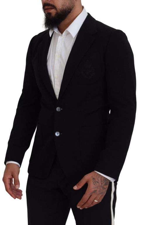 Crown Bee Embroidery Wool Blazer — Black