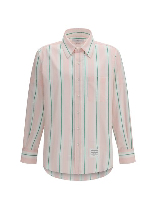Striped Cotton Button-Down Shirt — Pink