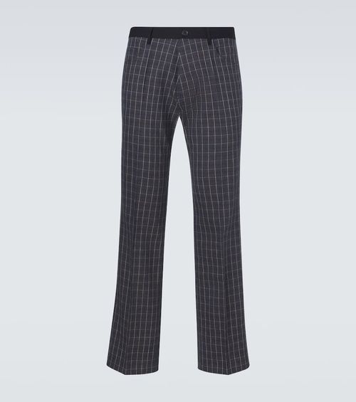 Country checked linen-blend straight pants