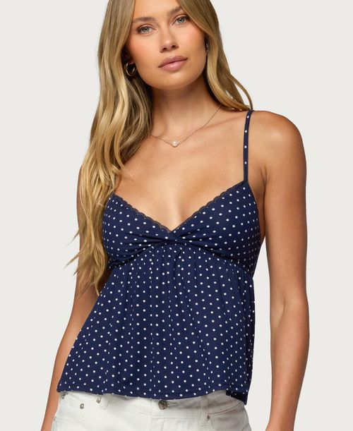 Women's Belen Polka Dot Lacey Babydoll Top - Navy-and-white