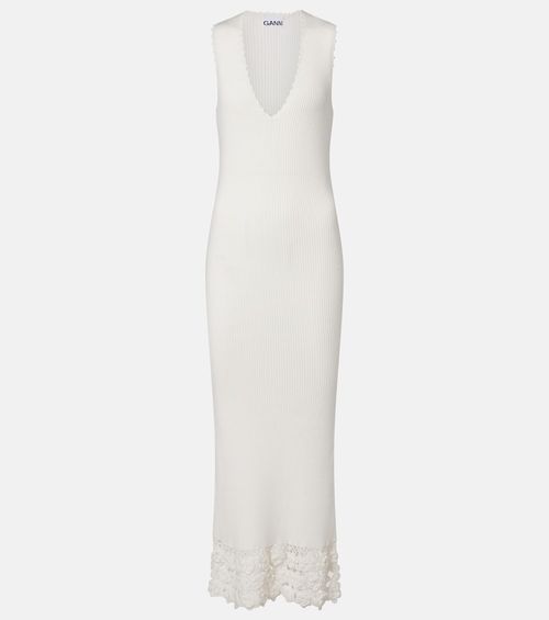 Crochet-trimmed ribbed cotton-blend midi dress