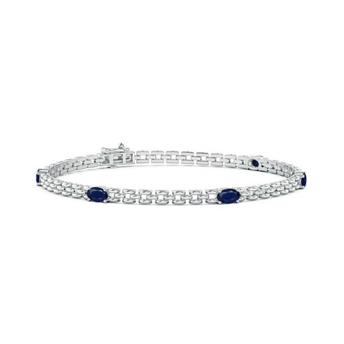 Angara 1.5 Carats Five Stone Oval Sapphire Station Link Bracelet in 14K White Gold