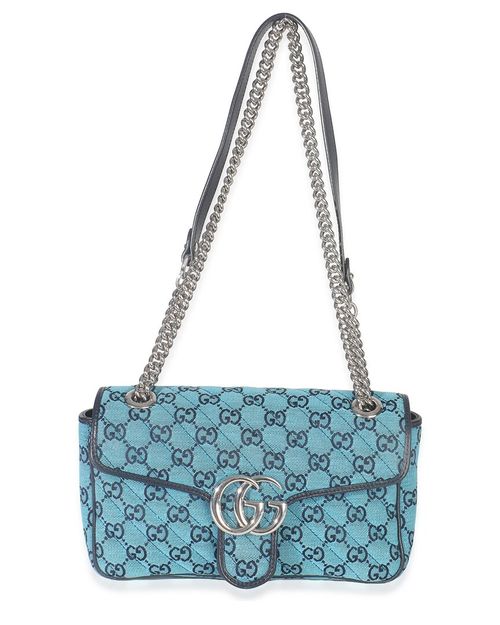 Blue Matelasse Canvas Diagonal Small GG Marmont Shoulder Bag (Authentic  Pre-Loved)