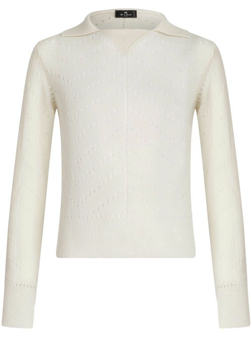 Perforated-detail wool jumper - White
