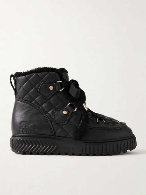 One Alpine Lux Fleece-lined Quilted Leather Ankle Boots - Black