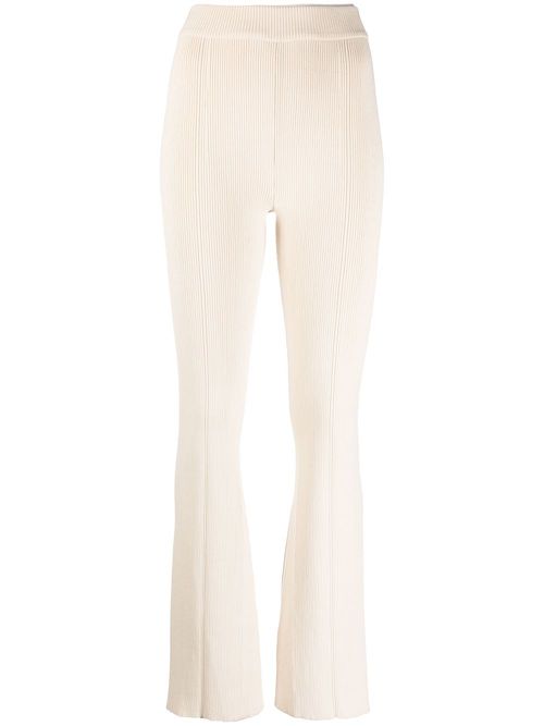 Ribbed-knit flared trousers - Neutrals