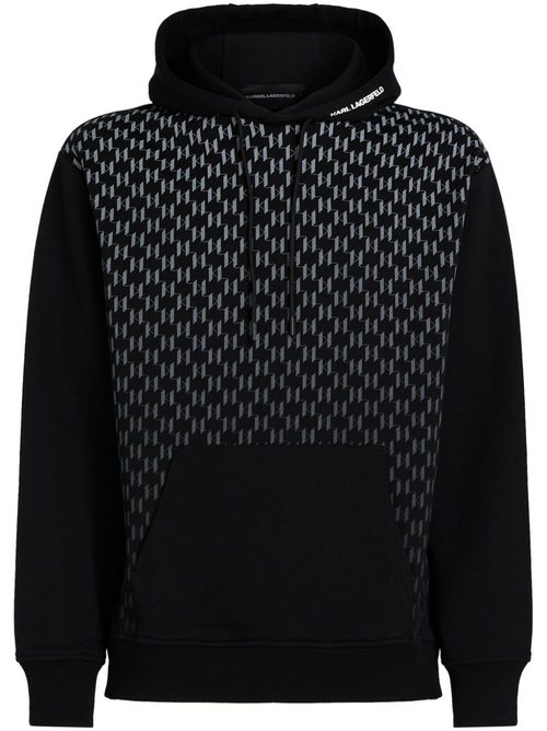 Monogram-print drawstring hoodie - Black