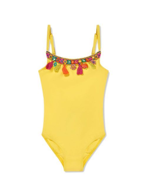 Pompom-detail swimsuit - Yellow