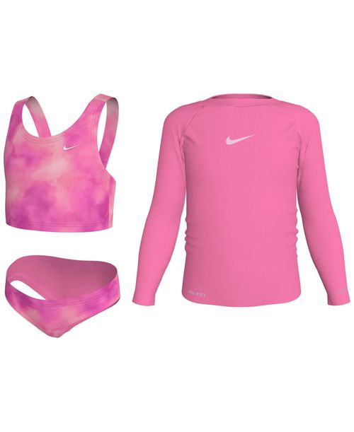 Girls 4-6X Long-Sleeve Hydroguard, Top and Bottom Swimsuit, 3-Piece Set - Pink Glow