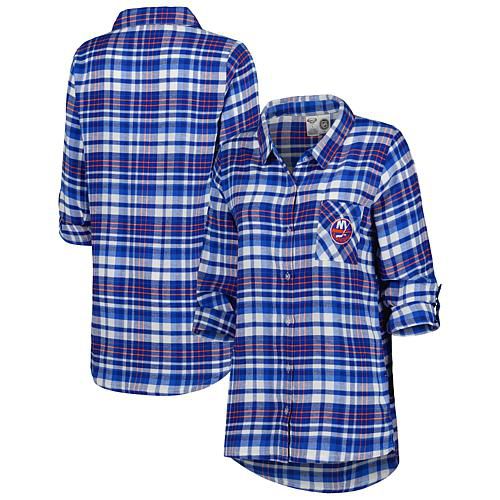Women's Royal New York Islanders Mainstay Flannel Full-Button Long Sleeve Nightshirt - Size Medium