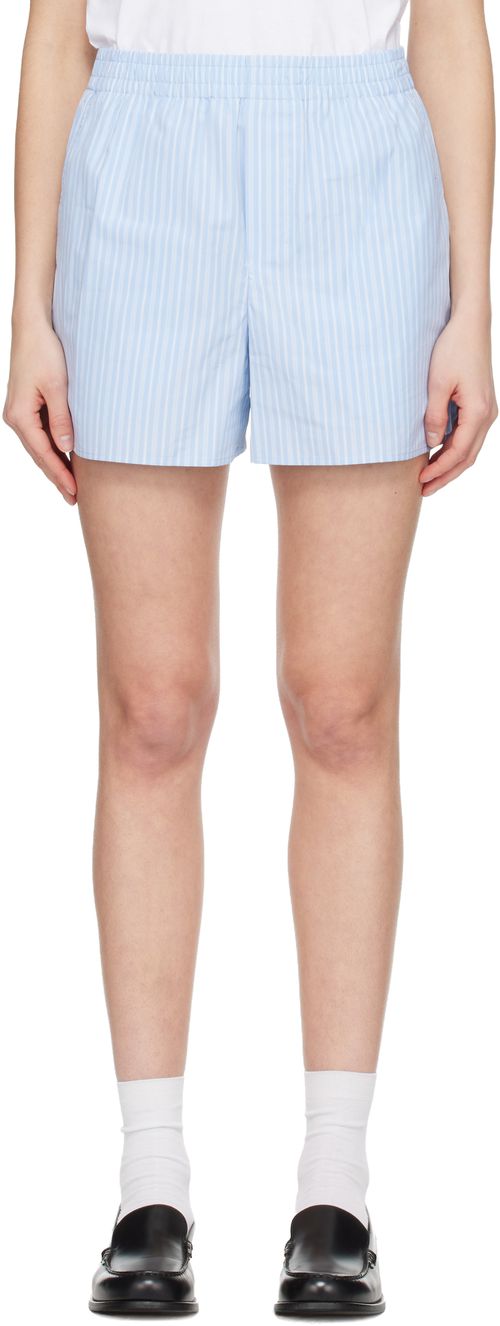 Blue Cotton Elasticated Shorts