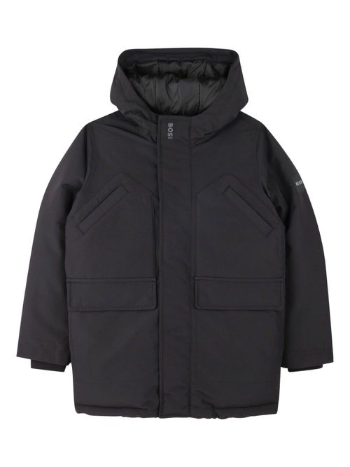 Logo-appliqué parka coat - Black