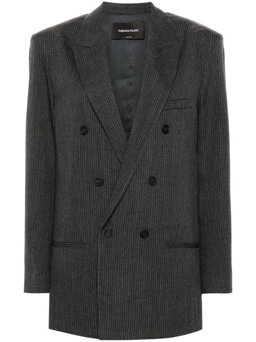 Pinstriped Merino Wool Blazer — Charcoal