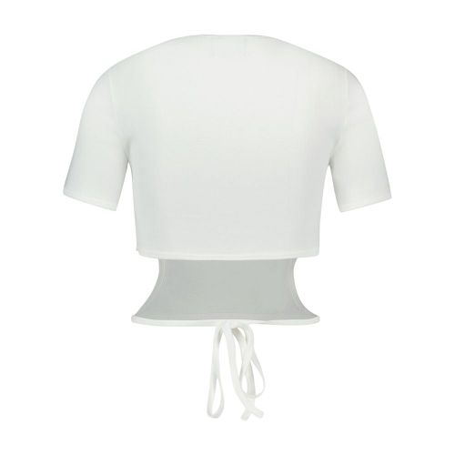 Ribbon Cut-Out Contrast T-Shirt — White