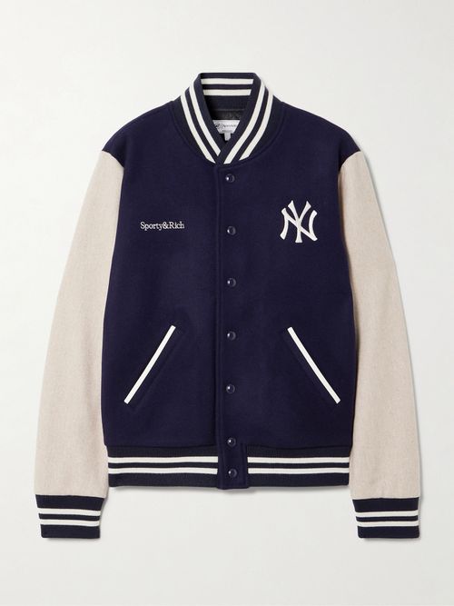 + New York Yankees Champions Embroidered Wool-felt Bomber Jacket - Blue