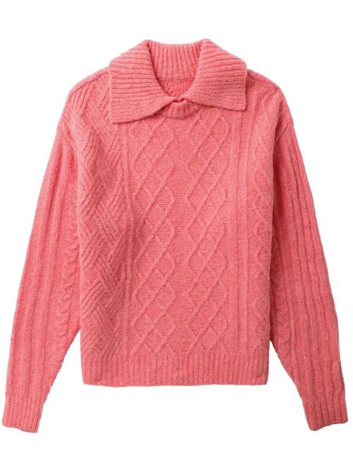 Cable-knit polo jumper - Pink