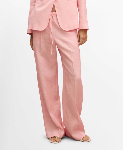 Women's Bow Straight-Fit Linen Pants - Light Pink