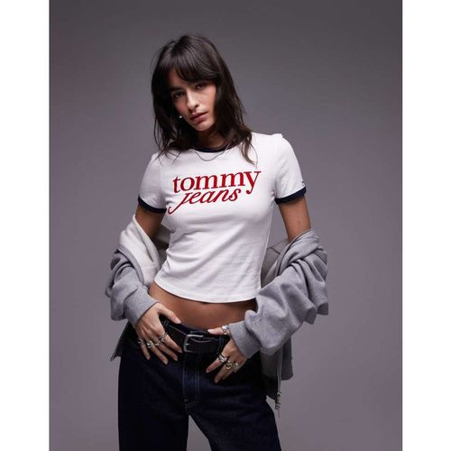 Tommy Jeans Womens script ringer t-shirt in off white and navy