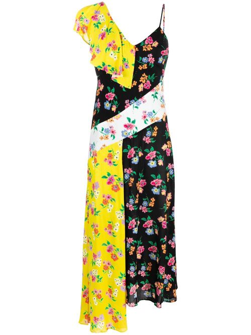 Floral-print asymmetric dress - Black