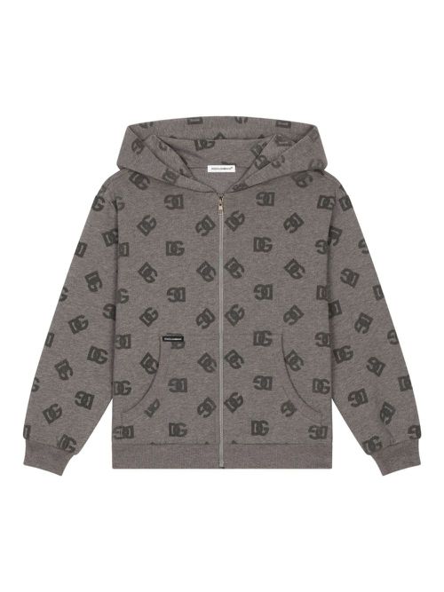 Monogram-logo zip-up hoodie - Grey