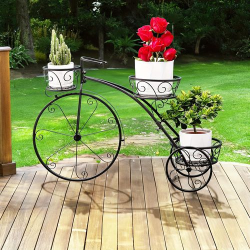 TEMU Metal Tricycle Plant Stand Indoor Outdoor Flower Pot Cart Holder Ideal For Home, Garden, Patio Great Gift For Plant Lovers, Housewarming