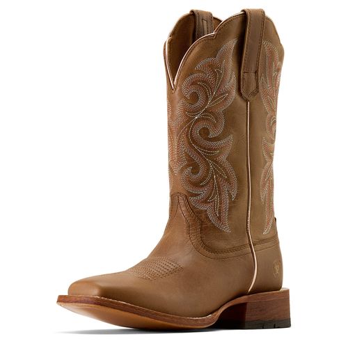 Women's County Lane Wide Square Toe Western Boots in Natural Tan, B Medium Width, Size 3.5, by