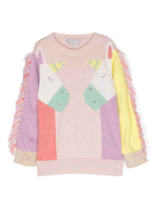Unicorn-print frayed-edge sweatshirt - Pink
