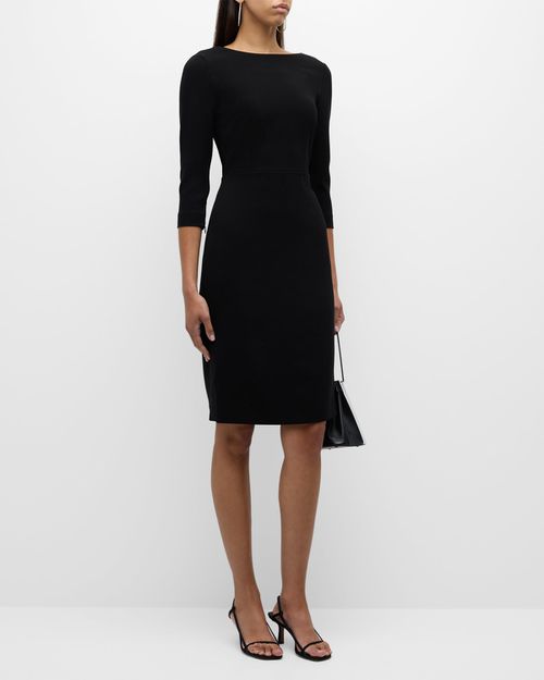 flared dress in admiral crepe MILLY Linda Stretch Cady Midi Fit And Flare Midi Dress 2
