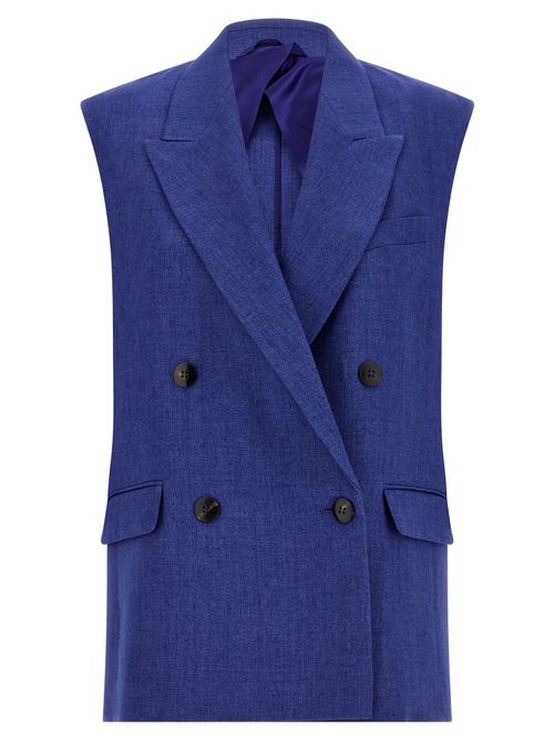 Double-Breasted Linen Vest — Blue