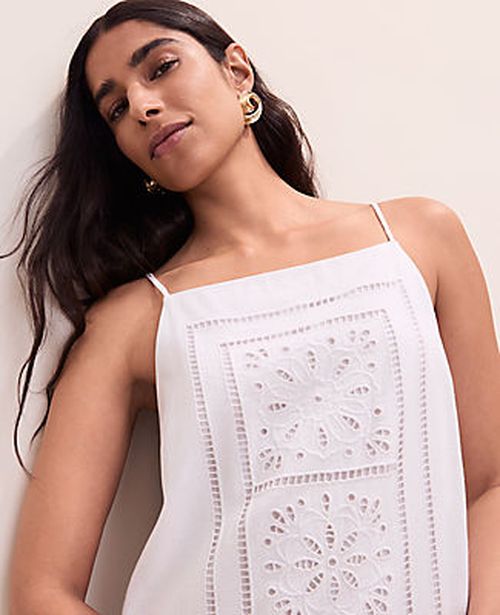 Ann Taylor Embroidered Shift Dress in Linen Blend